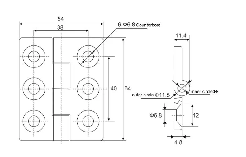 Square Hinge With Countersunk Holes