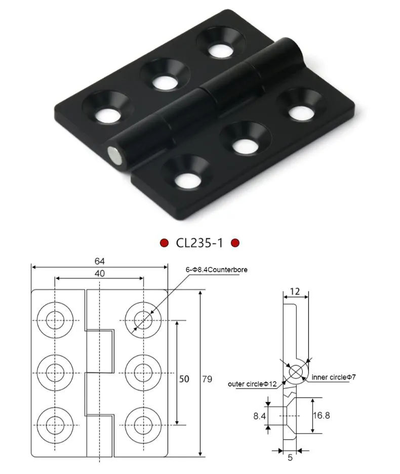 Square Hinge With Countersunk Holes